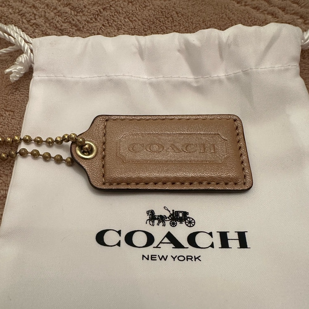 Coach Shimmery Tan Gold Leather Hang Tag Replacement w/ Ball Chain
